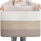 OIAHOMY 108L Large Cotton Rope Basket, Rectangle Woven Baskets for Storage, Nursery Blanket Storage Living Room, Toy Basket With Handle-25”x16”x16”-Gradient Yellow
