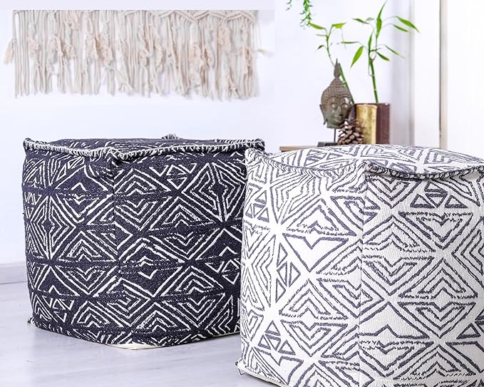 Mandala Life Art Pouf Ottoman - 20x20x20" - Foot Rest Stool - Black Cube