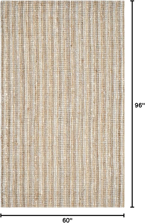 SAFAVIEH Area Rug 5x8 - Natural Fiber Collection - Grey & Natural Brown, Handmade Jute, Farmhouse Style, Chunky Textured Thick Pile (NF447K)
