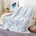 Floral Fuzzy Blanket Blue Floral Throw Blanket, Botanical Flowers Blankets, Soft, Flannel, Warm, Boho Flowers Bed Blankets All Season for Couch Bedroom Living Room 50X70 Inch