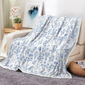 Floral Fuzzy Blanket Blue Floral Throw Blanket, Botanical Flowers Blankets, Soft, Flannel, Warm, Boho Flowers Bed Blankets All Season for Couch Bedroom Living Room 60X70 Inch