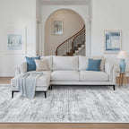 4x10 Wide Hallway Runner Rug: Washable Soft Rug Runners for Living Room Bedroom Ktichen, Stain Resistant Low Pile Area Rugs Non Slip Floor Carpet (Grey, 4x10)