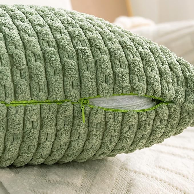 Set of 4 Sage Green Decorative Throw Pillow Covers 16x16 Inch Corduroy Pillow Covers for Bed Couch Sofa Living Room Soft Square Cushion Cases