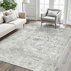 6x9 Area Rug for Living Room Floral Washable Non-Slip Gray Rugs for Bedroom Dinning Room Ultra-Thin Indoor Grey Rug