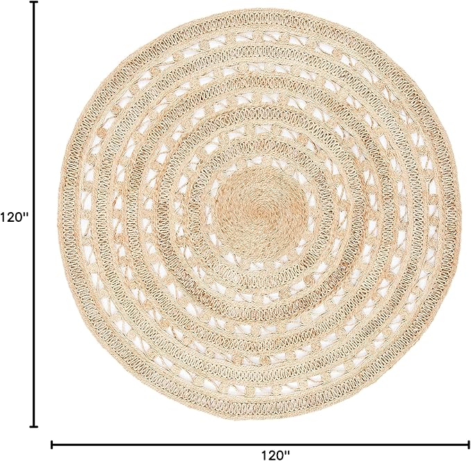 SAFAVIEH Natural Fiber Round Collection 10' Round Natural NF169A Handmade Boho Charm Farmhouse Jute Area Rug