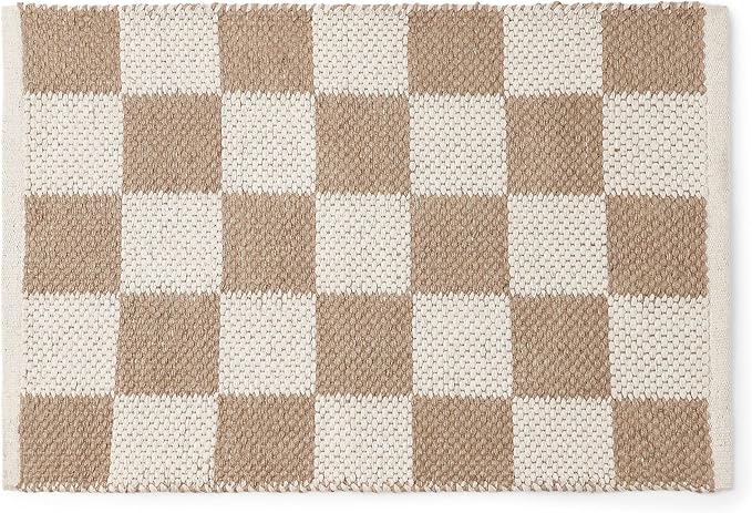 · REDEARTH · Jute Cotton Area Rug, Sustainable Handwoven, Non-Shedding, Soft & Durable – Reversible, Neutral Tones for Home Décor in Living Room, Dining Room, Bedroom (Gridstone Natural, 2'x3')