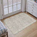 HUGEAR 2x3 Entryway Area Rug Retro Grey Small Rug Machine Washable Door Mat Vintage Floral Low Pile Carpet Vacuumable Distressed Throw Rug Entrance Kitchen Bathroom Bedroom Non Slip Lightweight