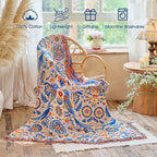 Boho Throw Blanket - 100% Cotton Ultra Soft Muslin Spring Blanket, 60"x80" Lightweight Floral Bird Framhouse Bedding Blanket for Bed, All Season Blue Bohemian Bedroom Home Decor Quilt