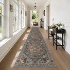 Washable Runner Rug 2.6x14 Runners for Hallways, Ultra-Thin Carpet Runners for Entryway Anti Slip Backing Runner Rugs for Kitchen Laundry Room Indoor Hallway (Grey/Brown/Tan)