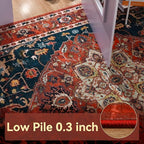 YJ.GWL Area Rugs for Living Room 9x12 Machine Washable Rugs, Non Slip Floral Vintage Rug Indoor Carpet, Stain Resistant Large Rug for Bedroom Dining Room, Orange-Red