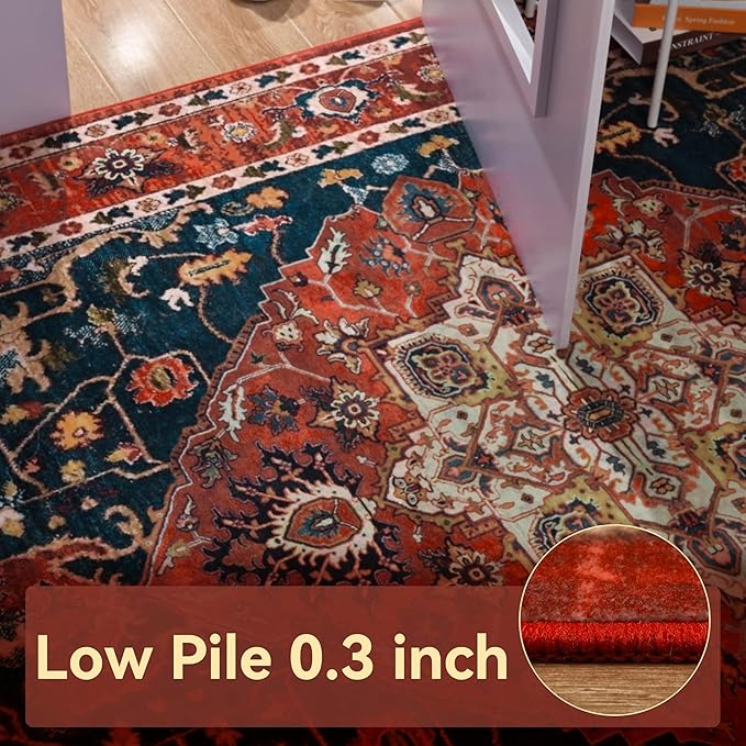 YJ.GWL 2x6 Rug Runners for Hallways, Non Slip Kitchen Washable Long Runner Rugs, Soft Floral Vintage Carpet Runner for Livingroom Bedroom Bathroom Entryway, Orange-Red