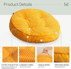 HIGOGOGO Floor Pillow Cushion for Adults, Meditation Cushion Pillow, Large Round Floor Sitting, Tufted Corduroy Cover, for Tatami Living Room or Yoga, 22x22 Inch, 2Pack, Orange