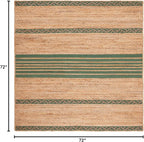 SAFAVIEH Natural Fiber Collection Area Rug - 6' Square, Natural & Green, Handmade Stripe Boho Farmhouse Rustic Braided Jute, Ideal for High Traffic Areas in Living Room, Bedroom (NFB262Y)