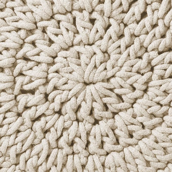 Casafield Pouf Ottoman Footstool, 13" Round x 11" High, Hand-Knitted Cotton Footrest, Non-Skid Wood Legs, Boho Foot Stool for Living Room, Bedroom (Natural)