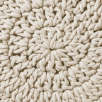Casafield Pouf Ottoman Footstool, 13" Round x 11" High, Hand-Knitted Cotton Footrest, Non-Skid Wood Legs, Boho Foot Stool for Living Room, Bedroom (Natural)