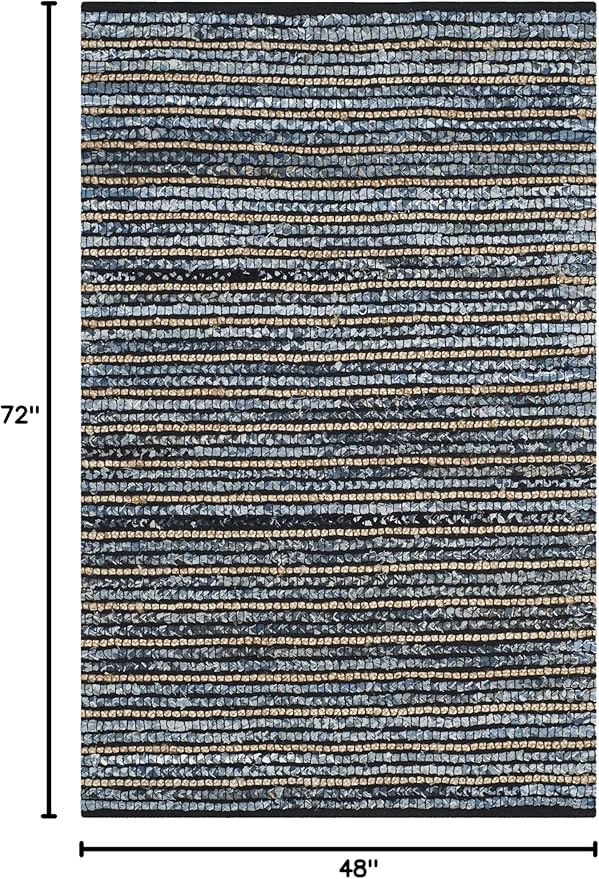 SAFAVIEH Cape Cod Collection Accent Rug - 4' x 6', Blue & Natural, Handmade Flat Weave Braided Jute & Cotton, Ideal for High Traffic Areas in Entryway, Living Room, Bedroom (CAP363A)