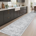 Runner Rug 2x12 Washable Non-Slip Hallway Runner Rugs for Kitchen Bathroom Laundry Room Grey Vintage Floor Carpet Runners for Hallways Entryway
