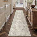 2'6"x10' Runner Rug Beige Washable Hallway Kitchen Bedroom Vintage Distressed Bathroom Non Slip Medallion Floral Carpet Indoor Retro Throw Floor Mat for Office Dining Laundry Living Room
