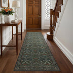 GENIMO Floral Washable Runner Rug 2’6”x10’, Non-Slip Long Hallway Carpet for Entryway, Kitchen, Indoor Floor Use, Vintage Boho Soft Thin Rug Décor, Dark Green