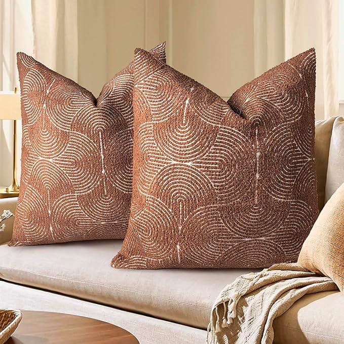 AELS Boho Decorative Textured Throw Pillow Covers 26x26, Modern Mid Century Rainbow Tufted Pillow Case, Farmhouse Rustic Geometric Woven Cushion Case for Bed Couch Sofa, Burnt Orange