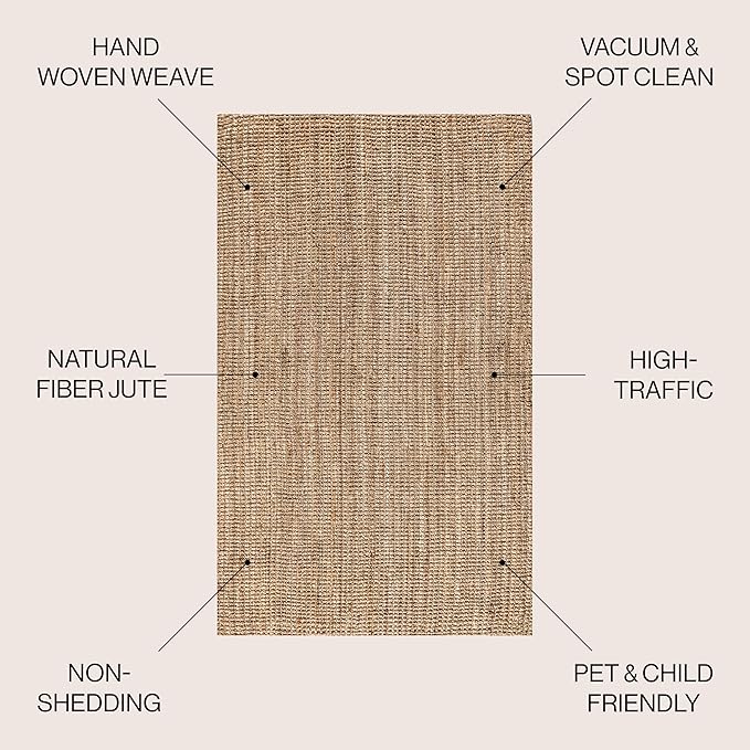 JONATHAN Y Pata Hand Woven Chunky Jute Natural Indoor Area Rug, 5x8, Bohemian, Rustic, Cottage, Easy-Cleaning for Living Room, Bedroom, Kitchen, Non-Shedding (NRF102A-5)