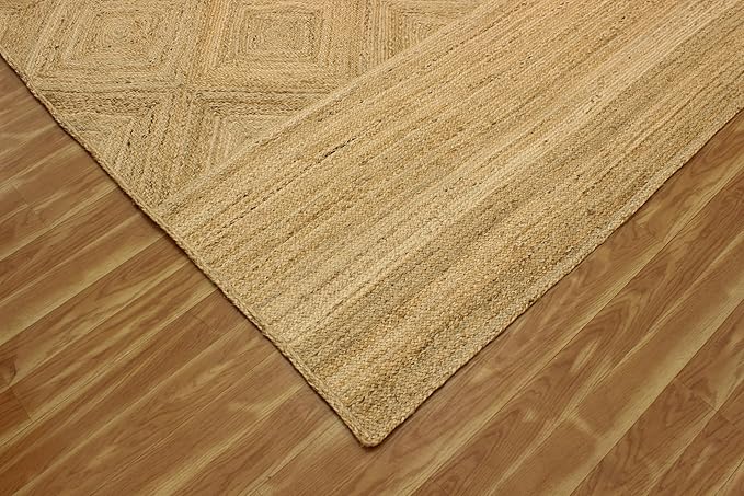 Premium Quality Jute Rug 2.6x4 Kilim Runner Rug Hand Braided Jute Geometric Pattern Beige Hand Woven Boho Flatweave Carpet Indoor Outdoor Rugs for Bedside Runner Kitchen, Entryway