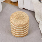 Wimarsbon 2Pcs Pouf Ottomans, Natural Seagrass Foot Stool, Hand Weaving Round Ottoman, Boho Decorative Seat, Jute Braided Pouffe Poof Accent Sitting Footrest for Living Room (Water Hyacinth-White)