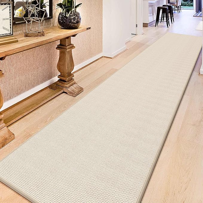 GOYLSER 12 Foot Kitchen Floor Runner Kitchen Sink Floor Mat with Rubber Backed, Absorbent Laundry Room Mat, Beige Hall Runner Long Non Slip