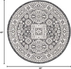 Rugs.com Outdoor Aztec Collection Rug – 4 Ft Round Charcoal Gray Flatweave Rug Perfect for Kitchens, Dining Rooms