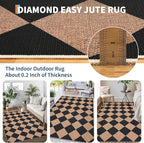 GarveeHome Easy Jute Rugs 2x8 Checkered Kitchen Runner Rugs Non Skid Washable Stain Resistant Indoor Outdoor Rugs for Living Room, Bedroom, Dining, Patio - Farmhouse Style Black Tan
