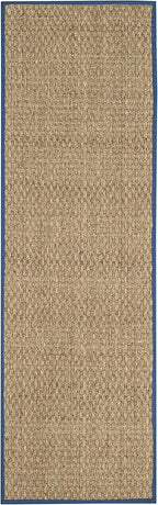 SAFAVIEH Natural Fiber Collection Runner Rug - 2'6" x 12', Natural & Navy, Seagrass, Basketweave Pattern with Border (NF114T)