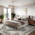 Washable Rugs 9x12, Large Area Rugs 9x12 Living Room with Non-Slip Backing, Super-Soft Floral Vintage Rug, Low Pile Area Rug for Bedroom, Dining Room, Office (Black/Beige, 9'x12')