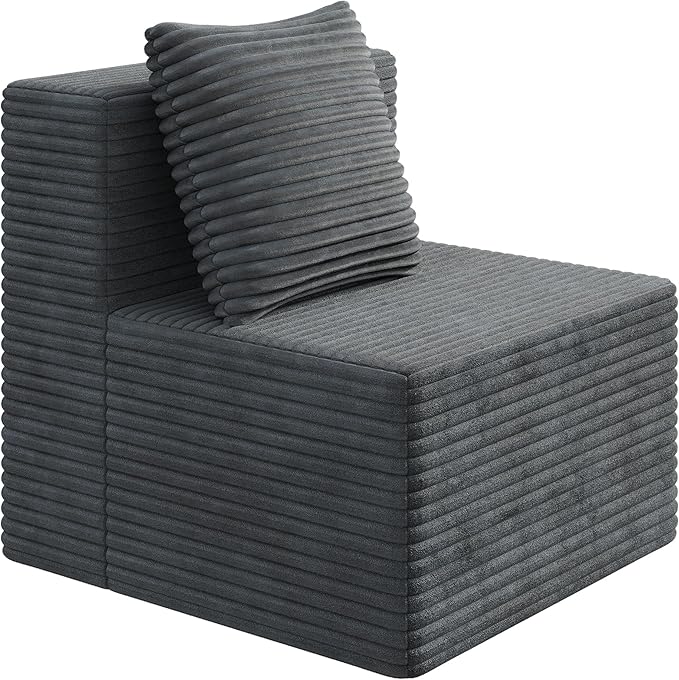 WLIVE 32'' Middle Sofa Seat of Cloud Sectional Couches for Living Room, Boneless Armless Chair, Memory Foam Corduroy, Grey