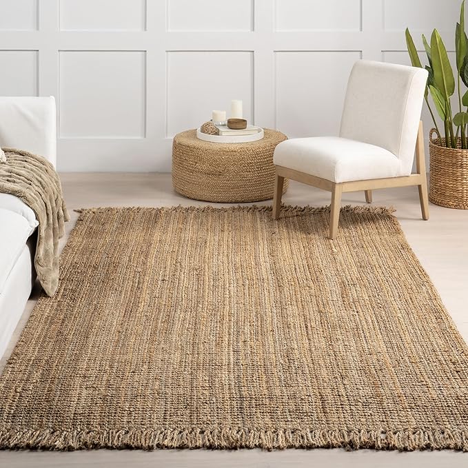 nuLOOM 10x13 Daniela Jute Tassel Hand Woven Area Rug, Natural, Solid Chunky Farmhouse Design, Natural Fiber, For Bedroom, Dining Room, Living Room, Hallway, Office, Entryway