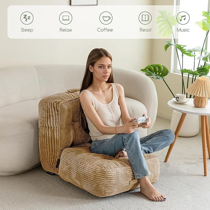 HIGOGOGO 8" Extra Thick Floor Pillow Cushion for Adults, Meditation Cushion Pillow, Large Square Floor Sitting, Tufted Corduroy Cover, for Tatami Living Room or Yoga, 22x22 Inch, Coffee