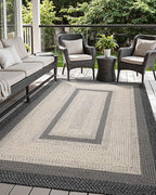 DEXI Woven Hallway Runner Rug, 5x8 Rustic Braided Vintage Carpets, Non Slip Indoor Outdoor Farmhouse Floor Rugs for Entryway, Kitchen, Laundry Room, Black/Ivory