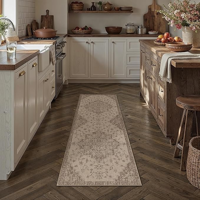 2x6 Easy Jute Runner Rug Washable Brown Floral Hallway Outdoor Rug for Patio Lightweight Non Slip No Sheding Carpet Entryway Doormat Bathroom Backyard Porch Kitchen Bedroom