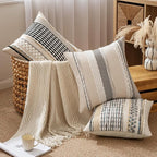 ANRODUO Pack of 2 Boho Decorative Throw Pillow Covers 20x20 Farmhouse Cushion Case Striped Chenille Pillow Cases Square Pillow Covers Accent Neutral Pillowcase for Sofa Couch Bed, Black-White Stripe