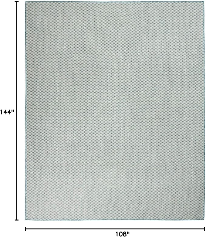 Nourison Home Courtyard Ivory Aqua 9' x 12' Area Rug - Easy Clean, Non Shedding, Bed Room, Living Room, Dining Room, Kitchen (9' x 12')