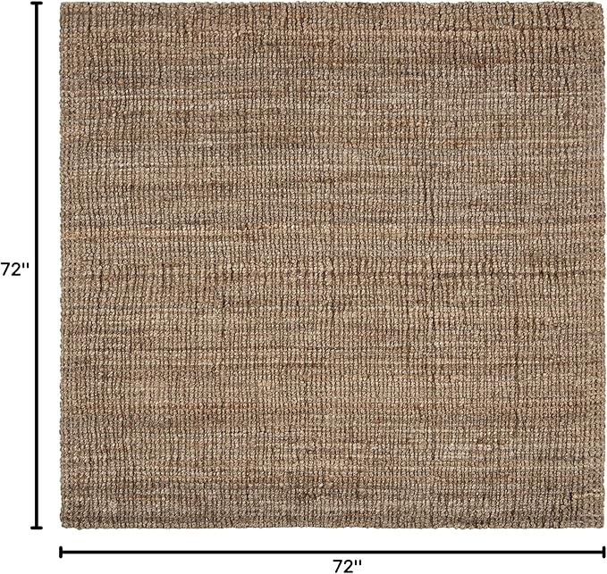 SAFAVIEH Area Rug 6' Square - Natural Fiber Collection - Natural & Grey, Handmade Jute, Farmhouse Style, Chunky Textured Thick Pile (NF447M)