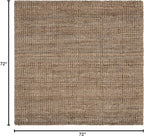 SAFAVIEH Area Rug 6' Square - Natural Fiber Collection - Natural & Grey, Handmade Jute, Farmhouse Style, Chunky Textured Thick Pile (NF447M)