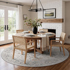 GENIMO 10FT Round Area Rugs for Living Room, Circle Rugs Machine Washable Low Pile, Chenille Non Slip Vintage Rug for Bedroom, Dining Room, Home Office, Light Taupe Brown