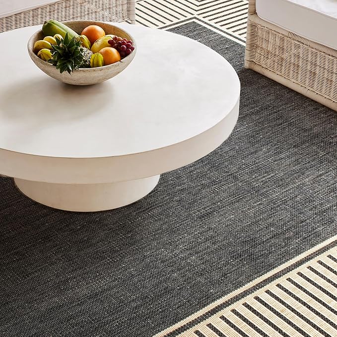 Nuloom Asha Dark Grey/Ivory, 4' x 6', Casual, Striped Border, Soft and Cozy, High Traffic, Stain Resistant, Easy Clean, Durable Area Rug for Indoor/Outdoor Patio, Deck, Porch, Garden, Courtyard