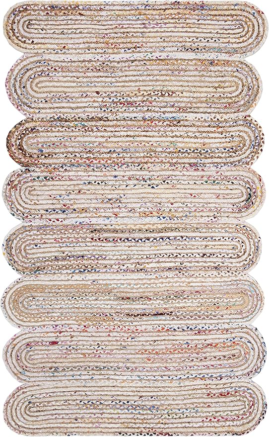 SAFAVIEH Cape Cod Collection Area Rug - 5' x 8', Ivory & Multi, Handmade Braided Jute & Cotton, Ideal for High Traffic Areas in Living Room, Bedroom (CAP208A)