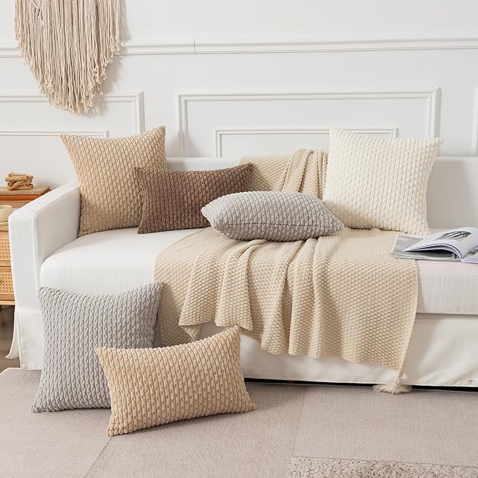Kevin Textile 16x24 Inch Pillow Cover 1 Pack Boho Decorative Soft Striped Corduroy Lumbar Farmhouse Solid Color Accent Rectangle Cushion Case for Living Room Couch Sofa Bed, Tan