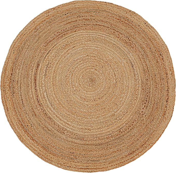 Hand Woven Jute Area Rug - 6' Round - Rustic Beige Reversible Farmhouse Rugs for Living Room, Bedroom, Kitchen - Vintage Natural Braided Entry Floor Décor Circle Boho Round Rugs 6ft