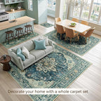 Area Rugs 8'x10' Washable Non-Slip, Floral Vintage Distress Print Pattern Medallion Carpet for Living Room Bedroom Dining Room, Dark Blue Vintage
