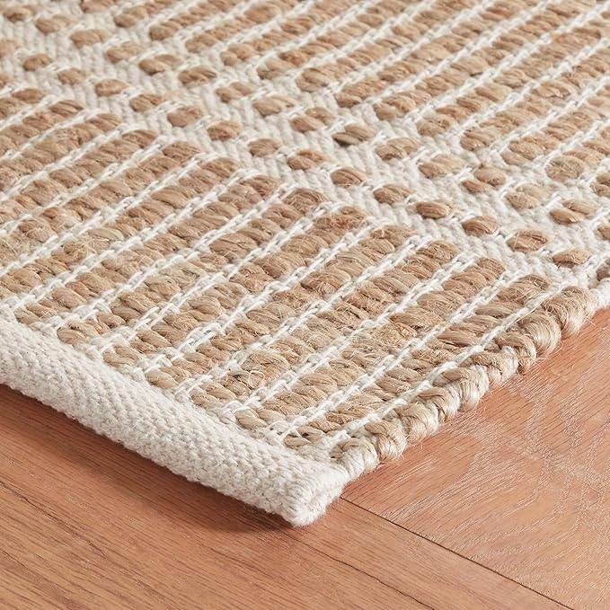 Dash and Albert Arbor Jute Area Rug - 2.5' x 8' Runner Ivory Stripe Handwoven Accent Rug - Durable, Eco-Friendly, High Traffic Area Kitchen, Hallway, Bedroom
