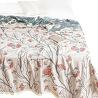 Scientific Sleep Magpie on Hawthorn Tree 100% Cotton Muslin Blanket Throw Cover for Bed Couch Sofa Cozy Soft Reversible Bedding Blanket Bedspread Coverlet Full Queen 80 in x 90 in