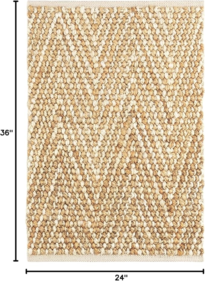 Dash and Albert Meghan Ivory/Natural Handwoven Jute Rug, 2 X 3 Feet, Neutral Geometric Pattern - Premium Luxury Hotel Quality Soft Breathable Hypoallergenic Machine Washable Easy Care All Season